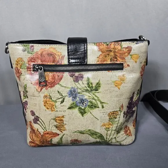 Patricia Nash Leather Crossbody Bag Floral Newspaper Print Buckle Front Zip - Picture 4 of 13